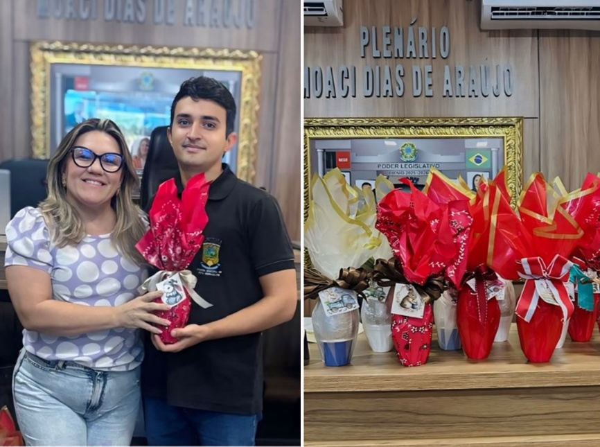 Presitende Luana Cibelly presenteia equipe da Câmara Municipal com ovos de páscoa